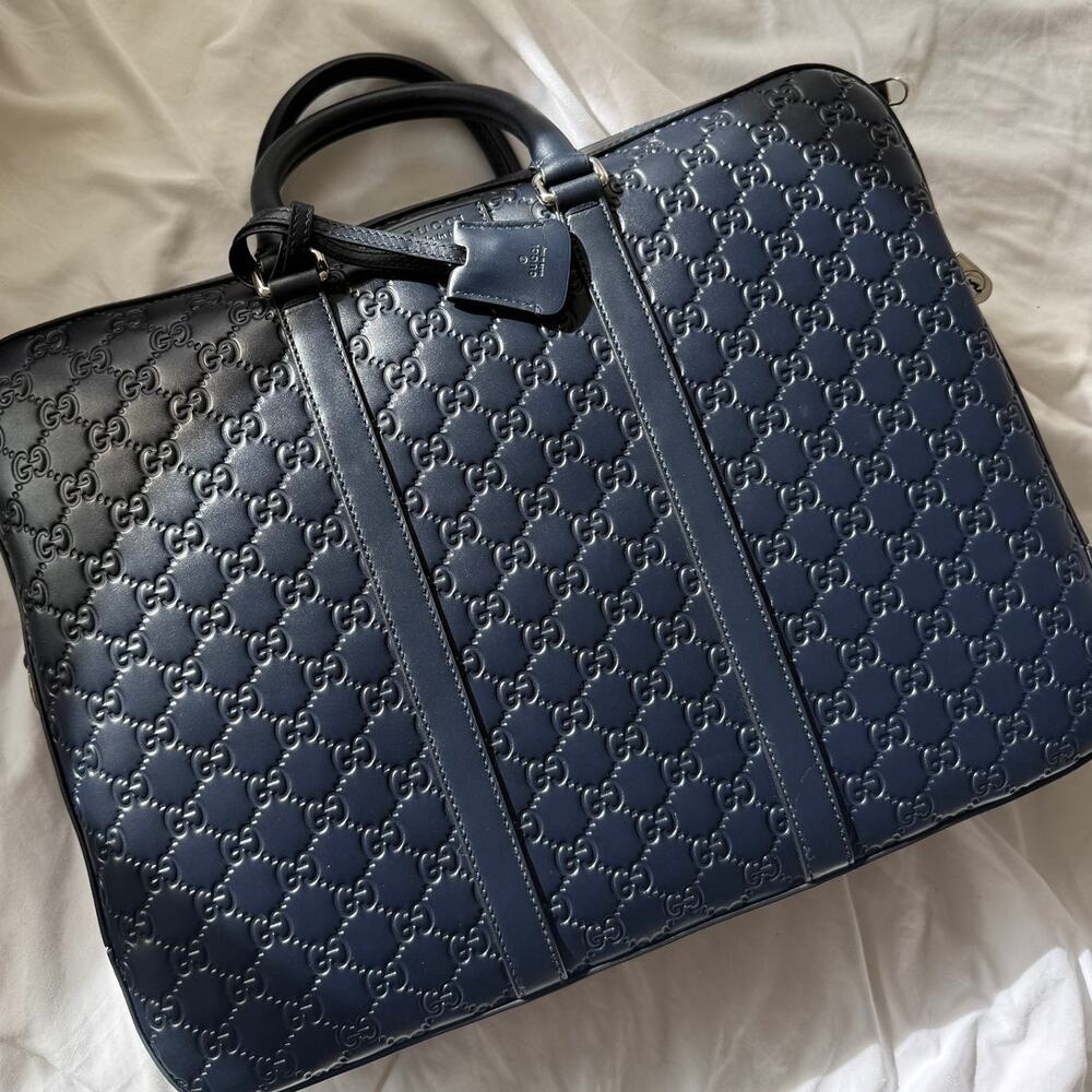 Gucci GG Emblem large briefcase navy blue